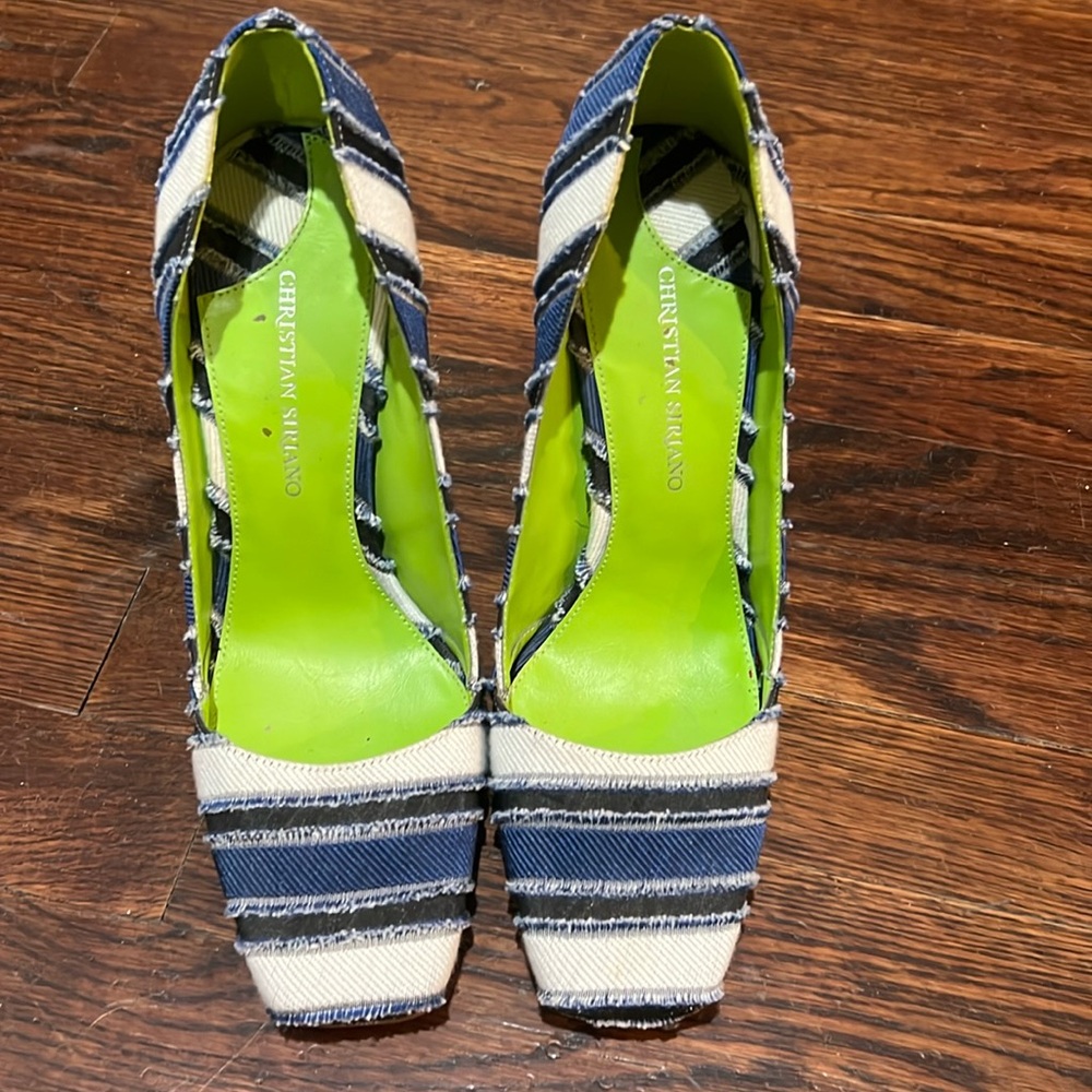 Christian Siriano striped denim heels.